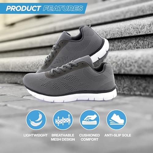 Get Fit Women's Lightweight Running Trainers - Breathable Mesh Gym Shoes with Cushioned Sole - Comfortable Walking & Fitness Sneakers - Lace-Up Athletic Footwear - Grey - 5-38 — view 3