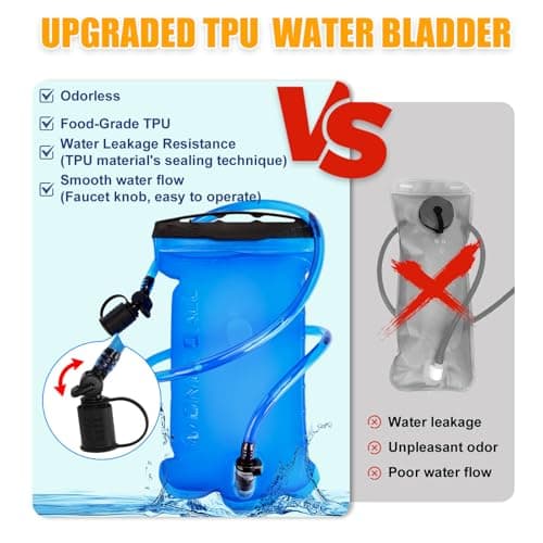 ONETOALL Hydration Backpack with 2L Water Bladder, 22L Waterproof Hiking Backpack with Rain Cover, Insulated Compartment for Running, Cycling, Walking, Camping & Skiing, Black — view 3