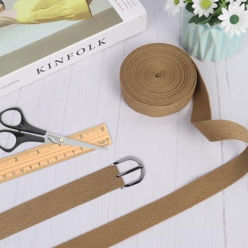 Kaket Polyester Cotton Weave Webbing Strap 5M/5 Yards, 0.98inch (25mm) Wide Heavy Duty Cotton Webbing Straps, Cotton Strap Belt for Backpack Crafts Arts (Khaki, 25mm) — view 4