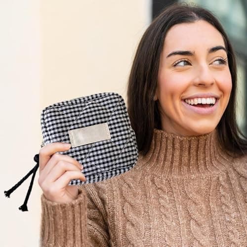 Makeup Bag Small Portable Multipurpose Square Check Pattern Mini Cosmetic — view 2