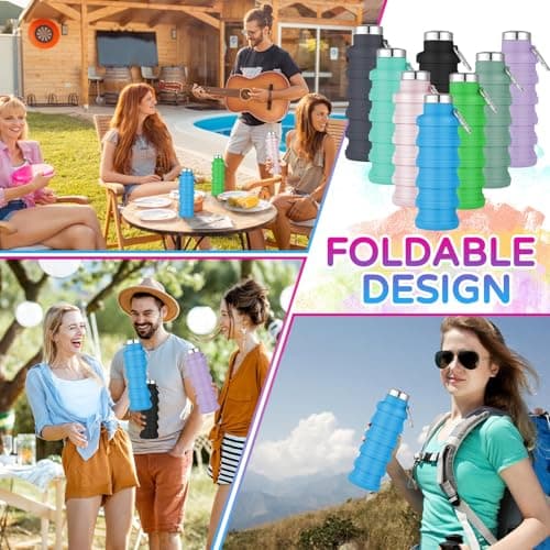 8 Pack Collapsible Water Bottles for Kids, Silicone Sport Travel Bottle — view 6
