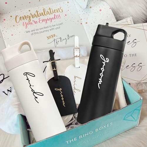 GroomBrideGifts Bride and Groom Travel Cups – 16.2oz Insulated Stainless Steel Water Bottles for Wedding, Bride to Be and Groom to Be Gifts for Couples — view 6
