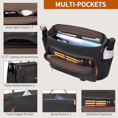 Estarer Messenger Bag 17.3 Inch Upgraded, Water-resistant Canvas Laptop Bag, Computer Shoulder Bag for College Travel Work, Dark Grey — view 4