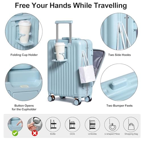Sea choice Front Opening Luggage Suitcase Laptop Compartment PC Hard Shell Suitcase Top Opening Luggage Suitcase with USB Port Cupholder TSA Lock 4 Wheels — view 2