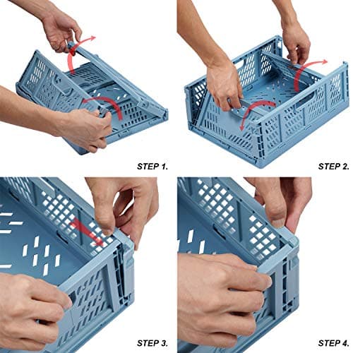 Tuevob Plastic Drawer Organizer Collapsible Storage Boxes Crate,4-Pack Stackable Folding Storage Basket Closet Containers Toy Organiser for Home Office Bedroom Kitchen Drawer Pull Out Under Bed-Blue — view 4