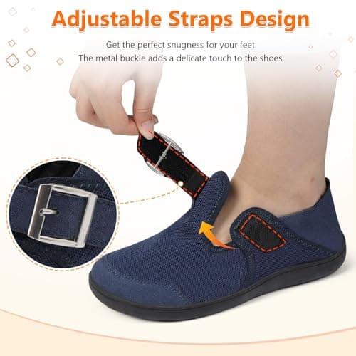 JIASUQI Barefoot Shoes Womens Wide Casual Walking Shoes Zero Drop Minimalist Sneakers with Adjustable Strap Slip on Clogs for Office Shopping Travel(Navy 41,Size UK 7.5) — view 6