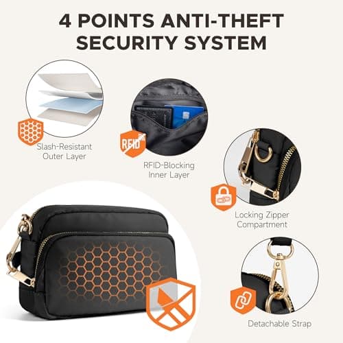 Anti Theft Crossbody Bag for Women, Slash-resistant RFID Blocking Travel Purses, Small Shoulder Bag Handbag, Nylon, Black — view 3