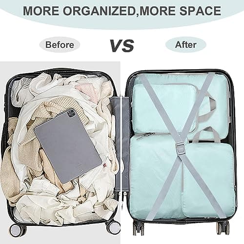 Compression Packing Cubes, Travel Storage Bag Set of 4 - Blue, Organizer Bags for Suitcase and Carry On Luggage — view 6