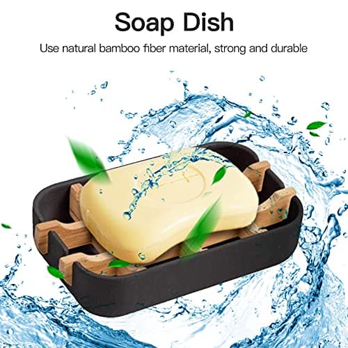 VEGCOO Bamboo soap holder, Natural Bamboo Soap Dish with Drainage Storage Holder, Durable Anti-Mould Natural Soap Box Soap Saver for Shower, Bathroom, Kitchen and Wash Basin (1 Pack Black) — view 4