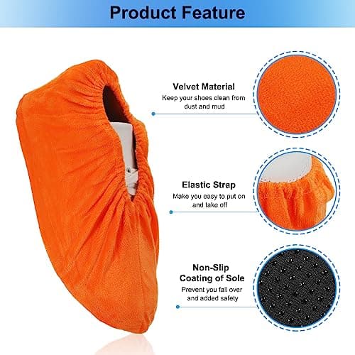 PATIKIL Shoe Covers, 3 Pairs Reusable Non Slip Shoe Protector Covers Washable Soft Shoe Cover for Household Office, Orange — view 4