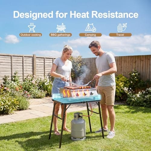 BBQ Side Table, 60 x 40 cm Metal Folding Camping Table, Lightweight Outdoor Table with Mesh Top, Adjustable Height 26/47/65 cm, Portable Garden Table for Barbecue, Picnic, Fishing, Camping Cooking — view 4