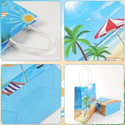 POPOYU 8Pcs Summer Swimming Pool Gift Bags,Pool Party Gift Bags,Beach Party Kraft Paper Tote Bags with Handles,Under the Sea PartyBag for PoolParty Accessories Wrapper Boxes — view 6