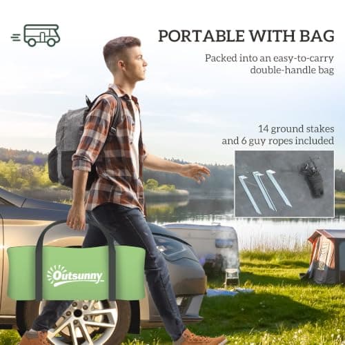 Outsunny 3-4 Man Camping Tent Tunnel Tent 3000mm Waterproof Dark Green — view 6