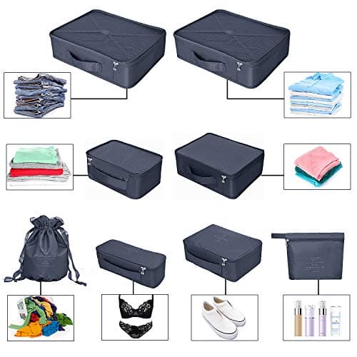 BETLLEMORY Packing Cubes 8 Sets Travel Luggage Organizers with Waterproof Shoe Storage Bag Compression Pouches(Navy Blue) — view 4