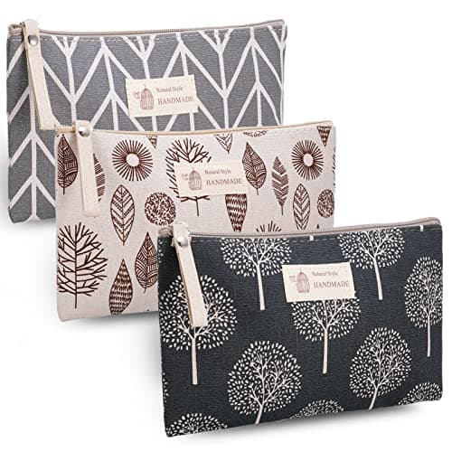 Firtink Canvas Cosmetic Bag, 3 PCS Small Make Up Bag, Printed Makeup Bag Pouch Multifunctional Travel Toiletry Bag with Zipper for Women and Girls Mothers Day Gifts