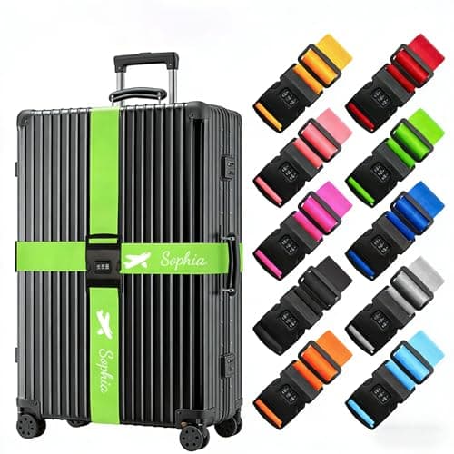 Personalized Luggage Straps Personalized with TSA Approved Lock, Custom Embroidered Name Travel Suitcase Belt with Buckle, 200CM Adjustable Luggage Straps (combination lock, 1)