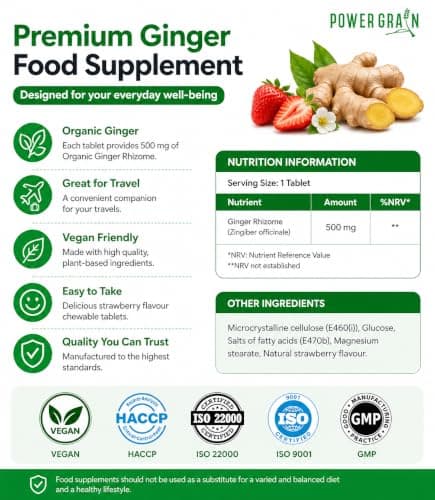 Travel & Motion Sickness Tablets - 500mg Chewable Ginger Rhizome Tablets - Non-Drowsy Nausea & Vomiting Relief - 10 Tablets (Strawberry) — view 2