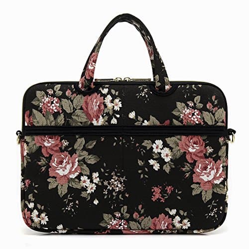 kayond Black Chinese Rose Patten Canvas Laptop Shoulder Messenger Bag Case Sleeve for 15-15.6Inch Laptop and Macbook Pro 15.4 (15-15.6 inch, Black Chinese Rose) — view 4