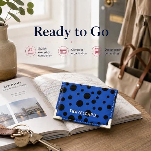 Lizzy PU Leather Travel Wallet | Unisex Credit Card & ID Card Holder - Bus & Rail Pass, Bank Oyster Pocket Case (Polka Dot Royal Blue) — view 5