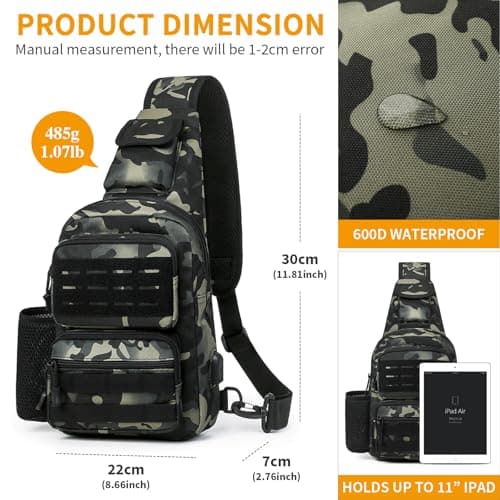HUNTVP Tactical Sling Bag, Chest Bag Pack, Military Sling Bag Crossbody Backpack Men's Shoulder Bag for Mens Women Travelling, Cycling, Hiking, Camping(Typ2-Camo) — view 3