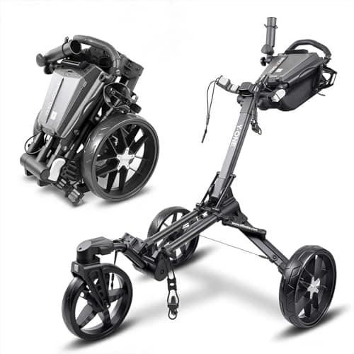 YMDXONE 3 Wheel Golf Trolley with 360° Swivel Wheel: Foldable Design, Integrated Storage, Adjustable Handle, Holders for Phone/GPS/Scorecard/Bottle/Umbrella. Compact for Easy Storage and Transport