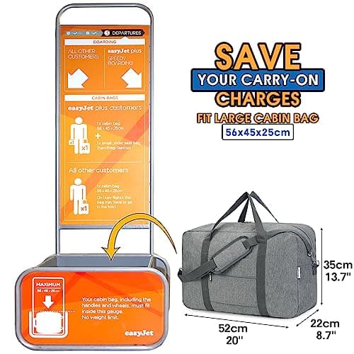 Large Cabin Bag 56x45x25, Weekend Overnight Bag for Women, Holdall Hospital Bag for Women, Travel Duffel Bag Carry on Luggage for Men 40L (Grey) — view 2