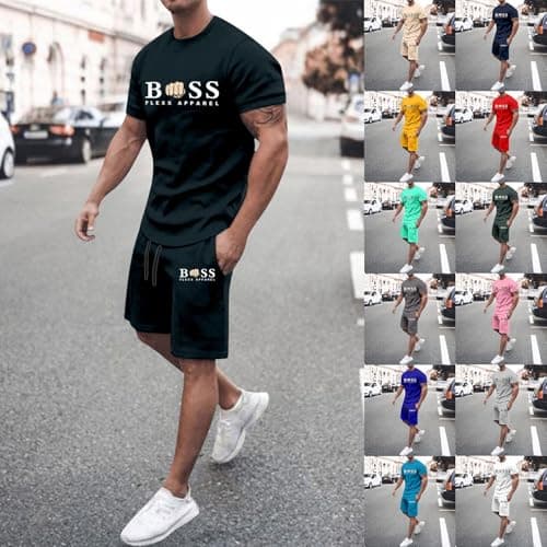 Bauzuoyo 2-Piece Men's Summer Short Jogging Suit, Baggy Tracksuit, Shorts and T-Shirt Set, 2-Piece Sports Suit, Fitness Clothing, Gym Tracksuit, Streetwear, Hawaii, Beach, Travel, Mint green, M — view 2