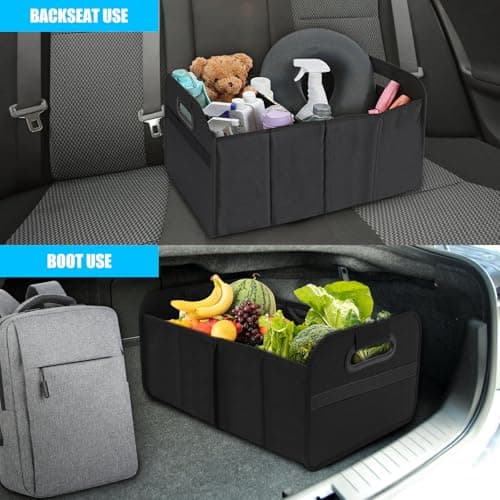 XIAOHILL Foldable Reinforced Base Car Boot Organiser, Black — view 6