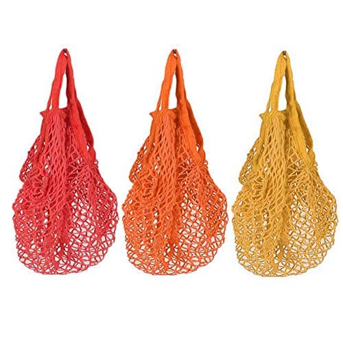 3 Pack Reusable Cotton Mesh String Bags with Handles Net Bags Grocery Shopping Tote Bags Organic Organizer Shopping Handbags for Shopper Produce Storage Beach Toys Fruit Vegetable A