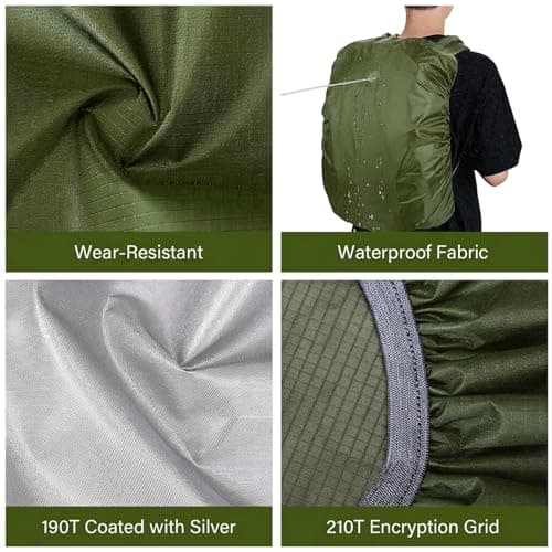 Lethra 2PCS Waterproof Backpack Rain Cover, Waterproof and Dustproof Bag Rain Cover, Rucksack Rain Cover for Outdoor Traveling, Climbing, Hiking, Camping, Black and Army Green (30-40L) — view 4