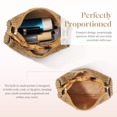 Freiesoldaten Women Straw Crossbody Bag, Boho Woven Small Shoulder Purse with Faux Bamboo Handle, Detachable Metal Chain Strap Casual Handbag for Summer Beach Vacation Travel Daily Use — view 4
