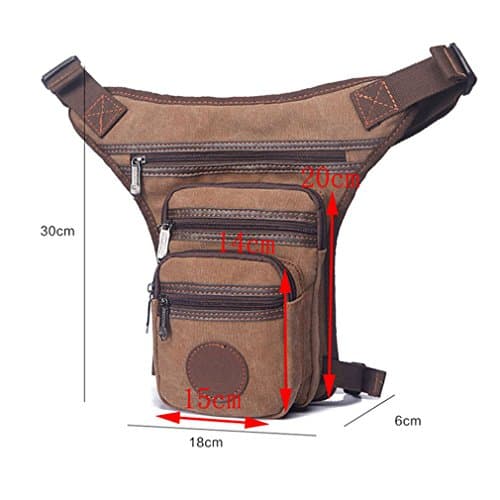 Canvas Waist Pack Drop Leg Bag for Men Women Crossbody Shoulder Waist Fanny Pack Travel Outdoor Sports Motorcycle Bike Cycling Pouch Khaki — view 5