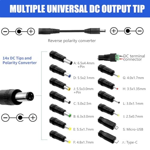 3A 72W Universal Power Supply Adapter: Adjustable Variable AC/DC Adapter Charger 100V-240V AC to DC 3V~24V Converter with LED Voltage Display 14 Tips and Polarity Converter for Electronics (Black) — view 5