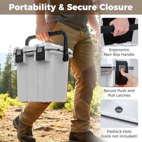 COSTWAY 20L Insulated Cool Box, Portable Hard Cooler Ice Chest Box with Swing-up Handle & Bottle Opener, Ultra-Light Injection Molded Cooler for Camping Fishing Beach Tailgating, 5-day Ice Retention — view 4