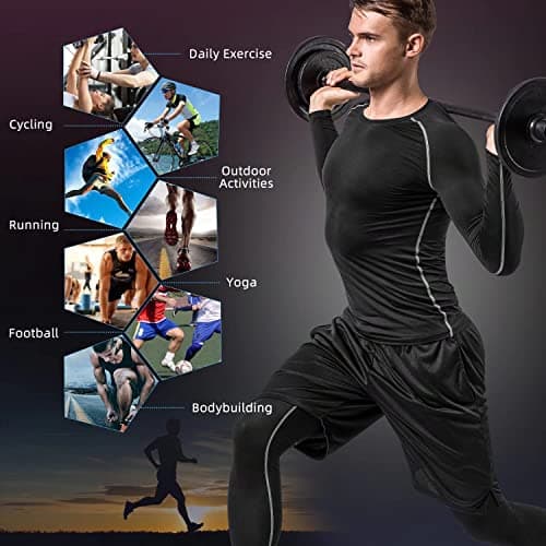 Sillictor Compression Tops for Men Quick Dry Football Training Running Top Mens Long Sleeve Hiking Golf Ski Base Layer Tops Men Sports Thermal Underlayer High Wicking Muscle Support 3323 Black M — view 6