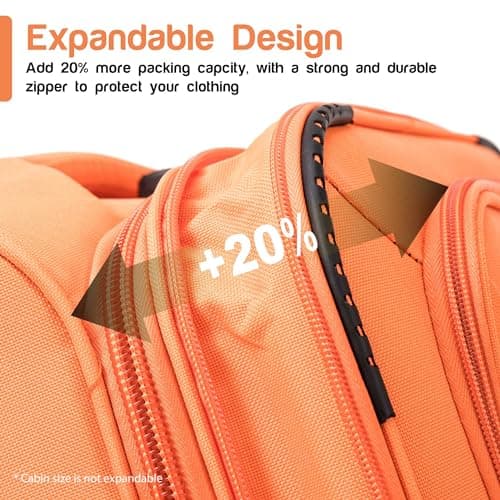 Aerostar Carry-on 20" Lightweight Soft Expandable Suitcase, Hand Luggage 4 Wheels & Combination Lock, 55x35x20cm | Accepted All Airlines easyjet, RyanAir, British Airways (Orange, 36 litres) — view 4