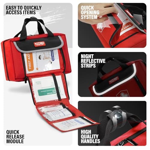Kitgo Small First Aid Kit 214 Piece Any Emergencies, Ideal for Home, Survival, Camping, Hiking, Hunting, Office, Car, Outdoor (Red) — view 4