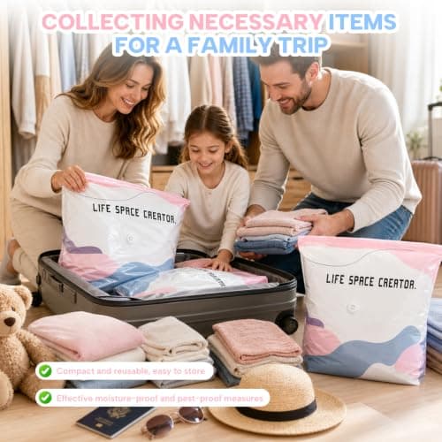 BIZOI 4PCS No Pump Vacuum Storage Bags, Reusable Vacuum Pack Bags, Press & Seal Roll-Up Compression Bags, Space Saver Sealer Bags for Clothes Duvets Bedding Pillows Blankets, Travel and Home (2M+2L) — view 3