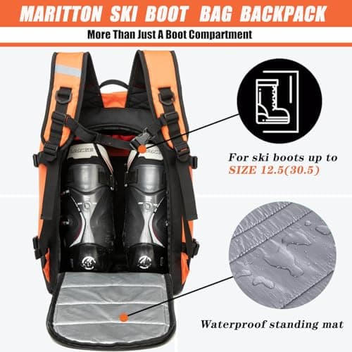 MARITTON Ski Boot Bag - Ski Boots and Snowboard Boots Travel Backpack for Ski Helmet, Goggles, Gloves, Skis, Snowboard & Accessories. (orange) — view 4