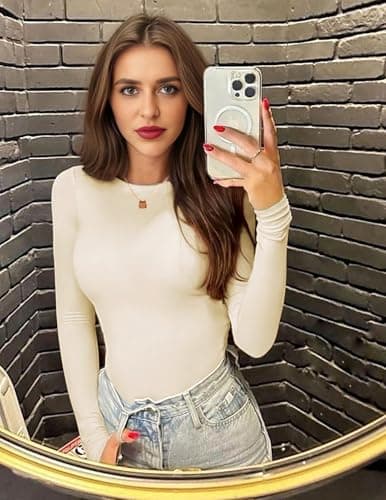Ekouaer Womens Long Sleeve Tops Thermal Tee Black+Brown+Beige L — view 4