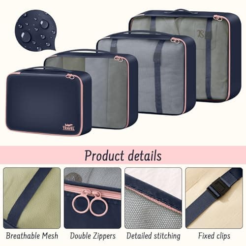 MOFELON 8PCS Packing Cubes for Suitcase, Travel Luggage Organisers for Backpack, Waterproof Suitcase Organiser Bags, Travel Essentials Accessories - Navy Blue Pink — view 5