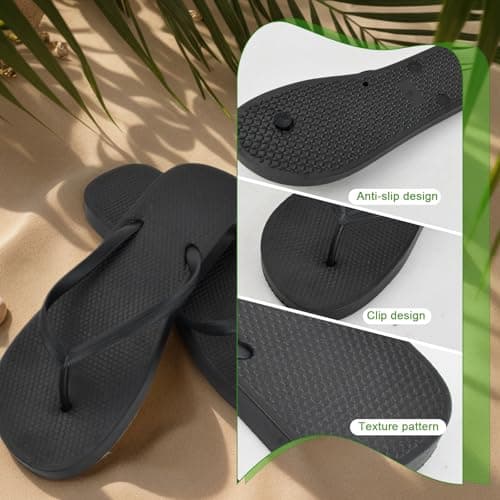 Wisebom Unisex Flip Flops, Slip-Resistant Flip Flop, Flip-Flops with Textured Sole Comfortable Thong Sandals Summer Beach flip flops (Black, Adult, Women, 6, Numeric, UK Footwear Size System, Medium) — view 6