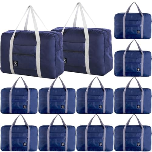 Travel Bag 12 Packes Carry on Luggage Foldable Duffel Bag Sports Gym Bag Weekender Overnight Bag Water Resistant Nylon Travel Duffel for Men Women (Blue 12PCS)