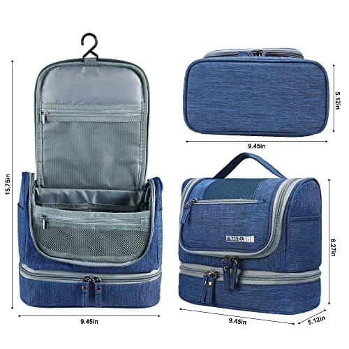 JOZEA Travel Hanging Toiletry Bag for Men Women with PVC Wet Dry Separation Bottom, Large Wash Bag, Cosmetic Organiser, 24x13x21cm Blue — view 2