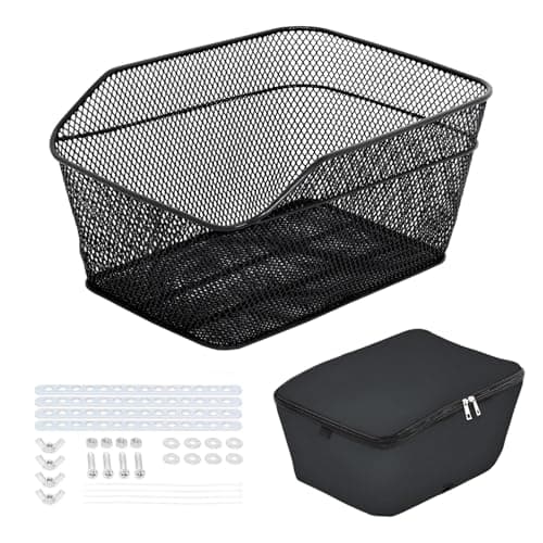 Rear Basket, Metal Bike Rack, Easy to Assemble, Waterproof Rain Cover, Luggage Bag