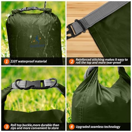 ioutdoor Dry Bag Set,2L/5L/10L/20L Waterproof Dry Sacks (Army Green 2L+5L) — view 3