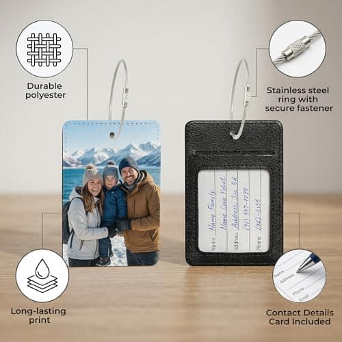 Cimpress Personalised Suitcase Tags, Custom Luggage Tag with Photo or Name, Address Card Included, Polyester 7 x 10 cm, White, for Family Holidays, Airport Travel, Cabin Luggage and Weekend Breaks — view 4