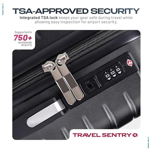 Eco-Lux Essentials Hardside Hand Luggage Carry On Suitcase, ABS Hardshell Cabin Bag with 4 Spinner Wheels, 50 x 32 x 20 cm, Travel Sentry Integrated TSA Approved Lock (Black) — view 3