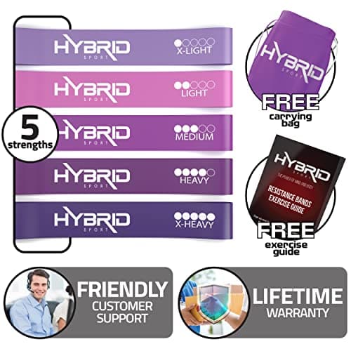 Hybrid Resistance Bands [Set of 5] PREMIUM Skin Friendly | 5 Strength Levels Loop Exercise Bands for Pilates, Training, Physio Therapy, Stretching, Home Gym | FREE Guide and Bag for Men and Women — view 2