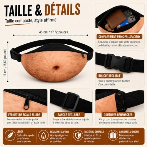 Funny Belly Fanny Pack Men Realistic Fake Belly Waist Bag Gifts,Waterproof Belly Waist Bag Funny Gift Realistic Design Adjustable Strap for Men Dad Him — view 5